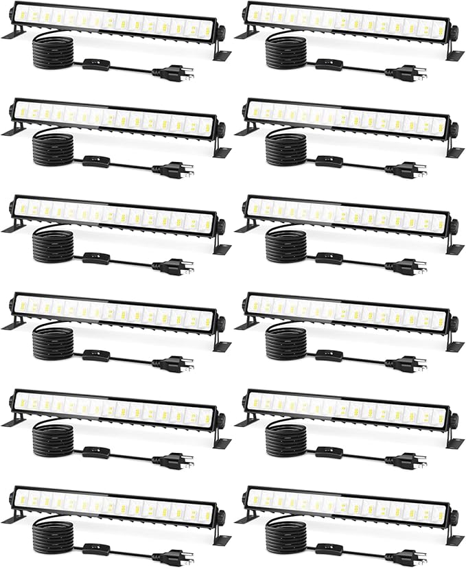 IP66 Waterproof 45W LED Shop Lights, 5400LM 6000K Daylight White Garage Light with 6FT Power Cord & Switch, Plug in LED Work Light for Garage, Workshop, Warehouses, Basement, Yard, 12 Pack