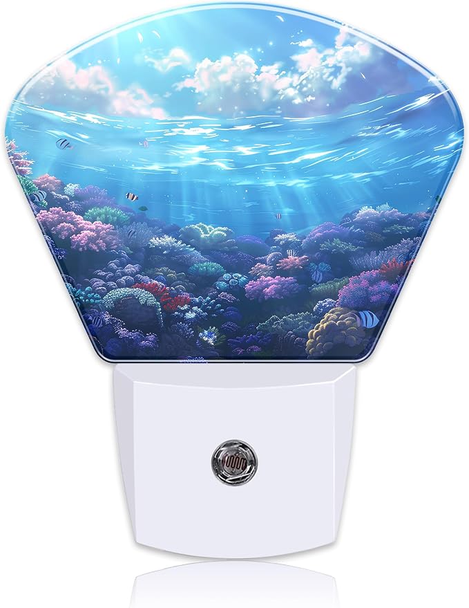Underwater World Night Light Coral and Fish Nightlight Plug into Wall with Dusk to Dawn Sensor for Kid Girls Boys Women Men Room, Hallway, Kitchen, Bathroom, Stairs Decor