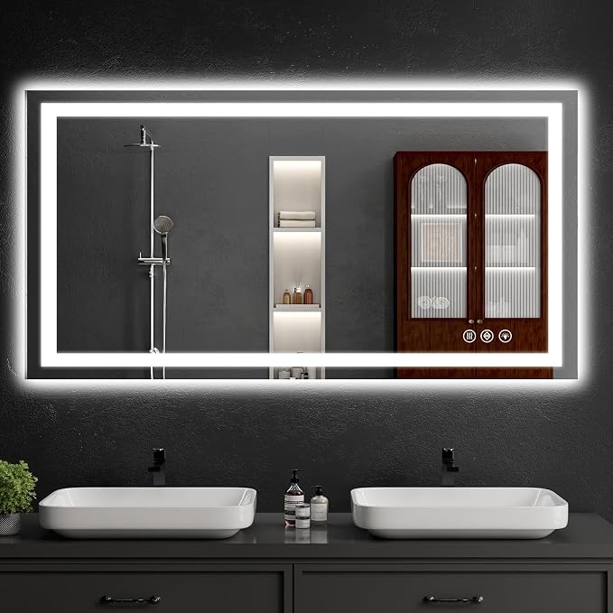 50"x30" LED Bathroom Mirror with Lights, Dimmable，Anti-Fog，Bathroom Vanity Mirror for Wall, Backlit + Front Lit, Memory Function, Shatter-Proof，Tempered Glass