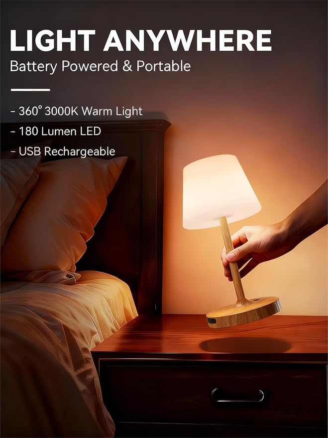 SAIWEYA Outdoor Waterproof Shower Lamp, 8000mAh Rechargeable Bathroom Lamp | IP65 Cordless Shower Light, Emergency Power Bank, Touch Dimming, Long-Lasting Battery, Versatile for Patio, Camping, Bathroom