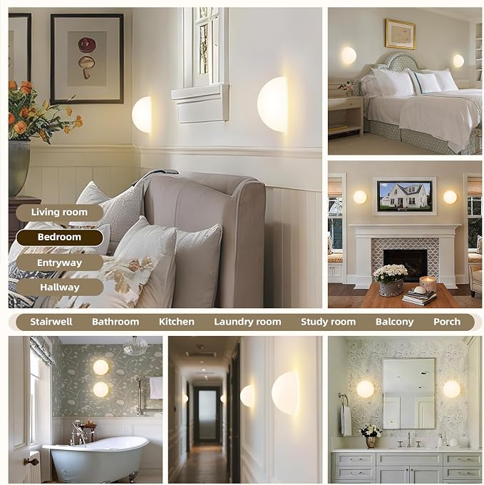 Modern Globe Glass Wall Sconces Set of 2: Small 7 In Art Deco Light Fixture | Mid Century Indoor Set of Two Round Lights, For Bedroom Bathroom Vanity Mirror Hallway Bedside Mount Half Moon Lamps 3000k