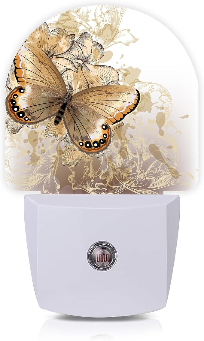 Bird Cardinal Night Lights Plug into Wall for Girls Boys Room,Night Light LED Lamp Dusk to Dawn Sensor Round Lamp for Bedroom Bathroom Hallway Home Wall Decor (Butterfly Floral)