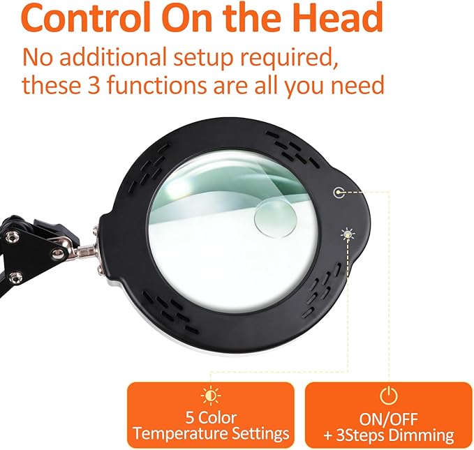 10X 30X Magnifying Glass with Light, Desktop LED Magnifying Lamp with Clamp, 5 Color Modes, 10 Dimmable Levels Lighted Magnifying Glass, Magnifying Glass for Reading, Crafts, Jewelry, Sewing