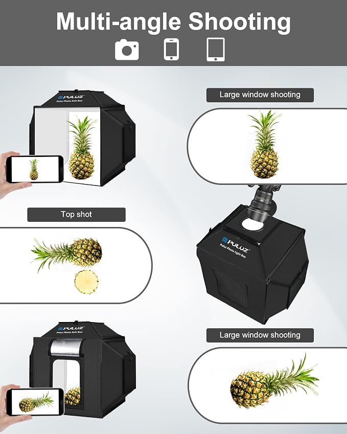 PULUZ Upgraded 16x16 inch Photo Light Box, 480 LEDs Photo Studio Tent Soft Box, CRI 95+ Dimmable Shooting Box with 4 Backdrops for Product Photography