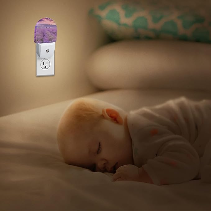 Night Light,Lavender Field Sunset Night Lights Plug Into Wall Bedroom Bathroom Kitchen Hallway Stairs Hallway, Energy Efficient Decor Desk Lamp Gifts
