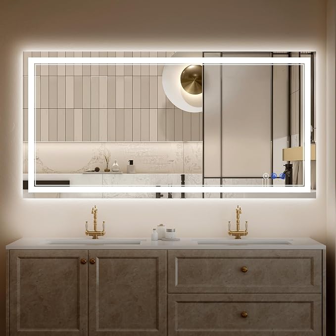 30"x48" LED Bathroom Mirror with Lights, Anti-Fog, Backlit + Front Lit, Dimmable, Led Vanity Mirror for Wall, Lighted Bathroom Mirror, 3 Colors, Shatter-Proof Tempered Glass