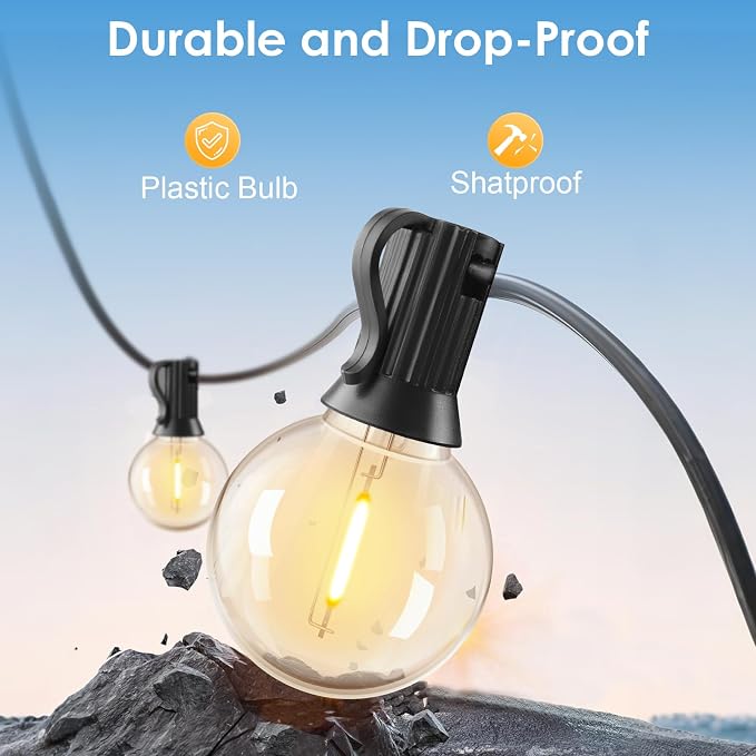 Yusist 120ft Outdoor LED Globe String Lights Dimmable Waterproof Shatterproof Light Strings with 40 G40 Bulbs Connectable Commercial Hanging Lights for Patio House Backyard