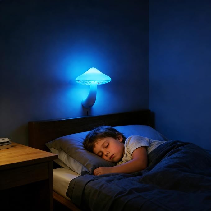 AUSAYE Blue Led Lamp Mushroom Night Light,Light Sensor Night Lights | Plug in Nightlight for Kids Adults Bedroom,Bathroom,Toilet,Stairs,Kitchen,Hallway Christmas Thanksgiving Gifts