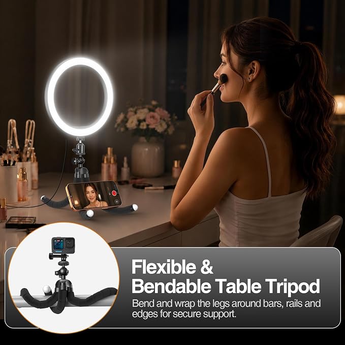 EMART 10'' Ring Light with 51'' Extendable Tripod Stand & Phone Holder | 16 RGB Colors 13 Dynamic Modes & 10 Brightness Levels Selfie Ringlight with Bluetooth Remote for Recording, Streaming, Makeup