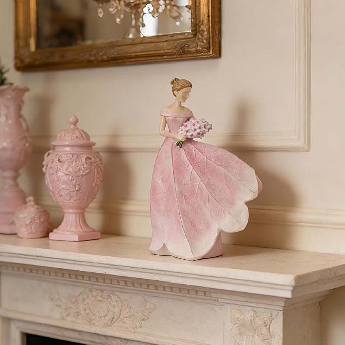 Guichifun Fairy Statue, Modern Table Decor, Pink, 5 x 3 x 7.5 Inch | Leaf Angel Girls, Resin, Living Room Office Sculpture, Indoor Rustic Figurines