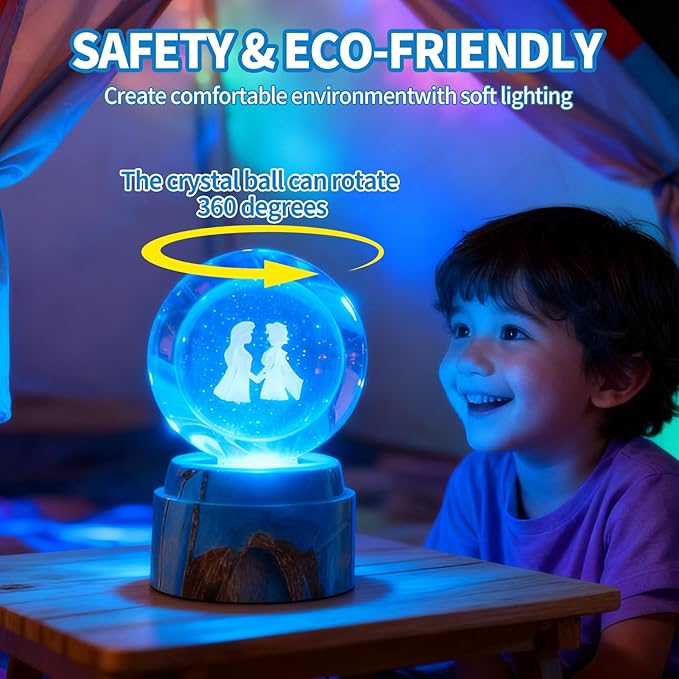 Cute Cartoon lamp,2.36 inch Rotatable 3D Crystal Ball Anime Night Light with 7 Colors Change,Color Box,Children's Room Decoration Holiday Gifts，Birthday Christmas Gifts (Frozen)