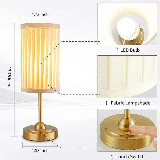 Mr.White Set of 2 Rechargeable Cordless Table Lamp with Fabric Shade, 5200mAh Battery Operated LED Touch Table Light, for Restaurant Kitchen Patio Dinner (Bronze)