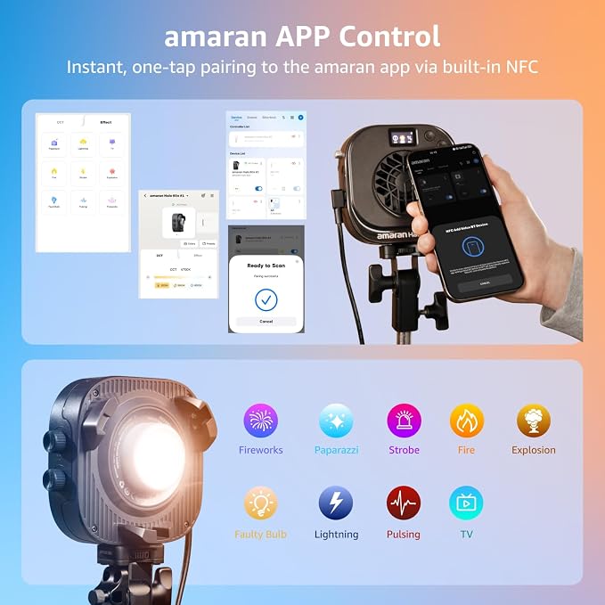 amaran Halo 60x COB LED Video Light,Compact 63W Bi-Color Studio Lighting | 2,700K - 6,500K Bowens Mount, APP Control Continuous Light for Photography,YouTube,Content Creation,Vlog