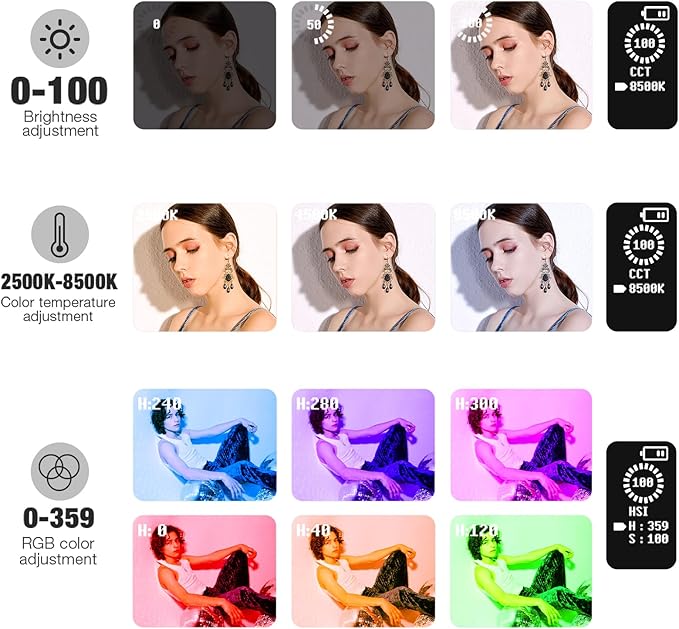 Pixel G1s RGB Video Light with APP Control, 12W 210 Minutes Rechargeable Battery LED Camera Light, 10 Common Lighting Effects, CRI≥97 2500-8500K LED Video Light with Aluminum Alloy Body