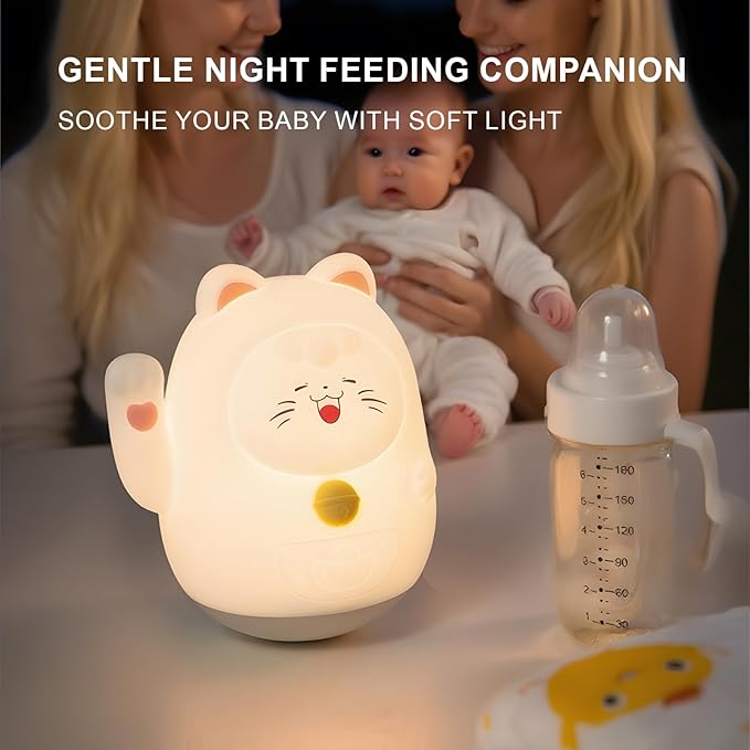 Cute Cat Night Light for Kids, LED Nursery Lamp Dimmable & Rechargeable, Warm Glow for Night Feeding, Nursery & Room Décor Lamp with Gift-Ready Design