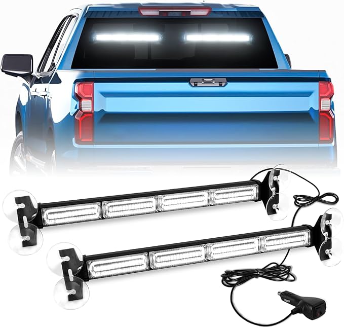 2X 17.7 Traffic Advisor Strobe Light Bar Emergency Lights Warning Flashing Safety Responder Front/Rear Window w/Directional for Volunteer Firefighter Vehicles Trucks, White