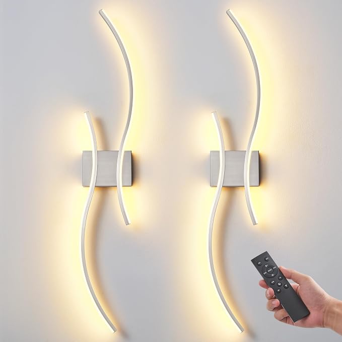 Battery Operated Wall Sconce Set of 2, Dimmable Modern LED Rechargeable Wall Light with Remote Control, Wall Decor for Living Room, Hallway, Quick Install, No Electrician Required