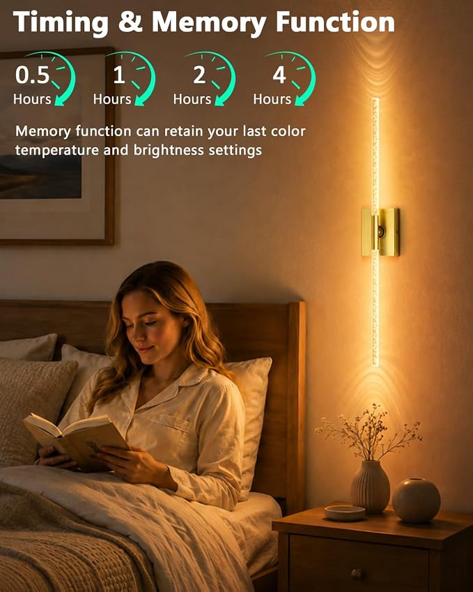 Battery Operated Wall Sconces Set of 2, Crystal Bubble Wireless Wall Light | Rechargeable 10000mAh, Touch & Remote Control, 360°Rotate 4CCT Dimmable, Wall Lamp for Living Room Bedroom Hallway Gold 31.5"