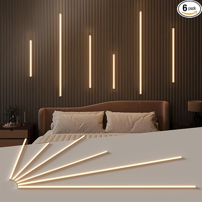 Slat Wall Lights for Wood Panel-6PCS LED Recessed Lighting Kit | White Light Cover Adhesive Silver LED Strip Light for Interior Wood Slat Wall,Dimmable &Touch 3000K Wall Panel Light