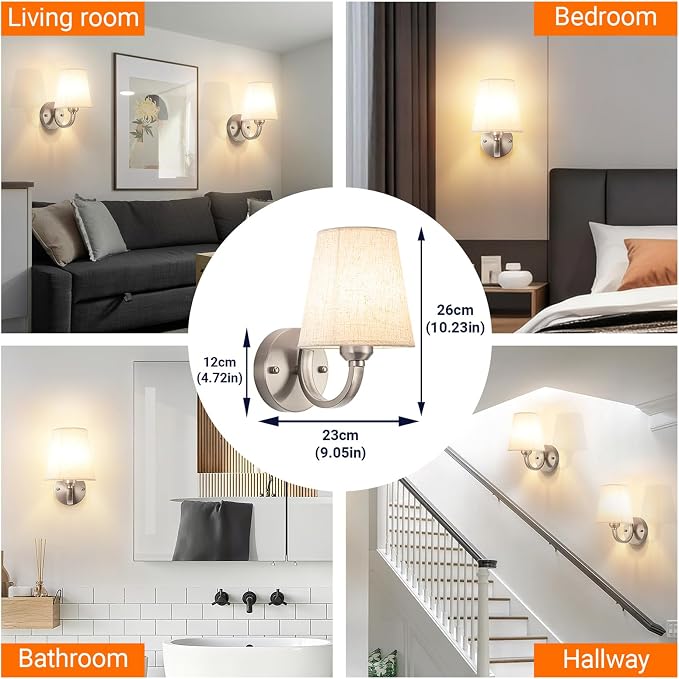 YHCDLAMP Peel and Stick Wall Sconces, No Drilling Stick On Wall Sconce, Wireless Battery Operated Wall Lights, Adhesive Wall Lamp with 10000mAh Battery Bulb for Bedroom Living Room Decor