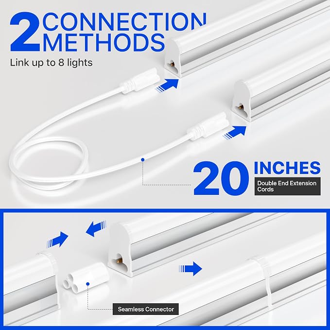 Ensenior 4FT LED Shop Lights, T5 6500K Super Bright Garage Lighting, 10Pack | Integrated utility light Fixture, linkable plug & play for gym, ceiling, under cabinet, basement & warehouse, 2000LM 20W, FCC