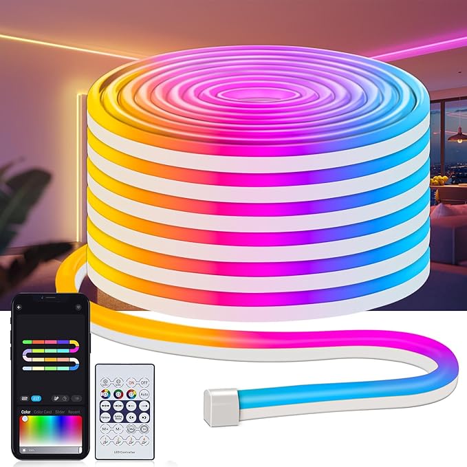 32.8Ft LED Neon Rope Lights, RGB Built in Chip Neon Strip Lights | Waterproof Led Neon Lights with Remote APP Control, Music Sync, 24V IP68 for Bedroom Gaming Room Outdoor
