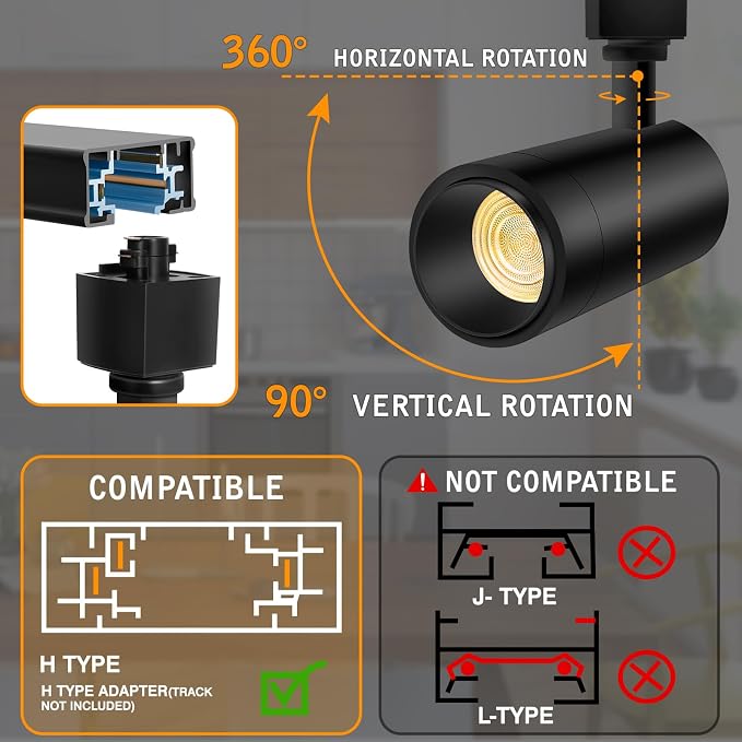 【2026 Upgraded】10-Color Zoomable 25W LED Track Lighting Heads H Type Track Light Heads Remote Control Dimmable Bright Ceiling Spotlight, 2700K/3000K/4000K/5000K/6500K, 15°-60° 2200lm Black 4 Pack