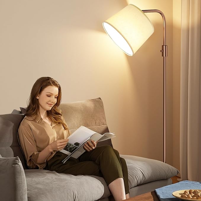 Ambimall Fully Dimmable Floor Lamp - Floor Lamps 9W LED Light Bulbs, Standing Lamps for Living Room with Adjust Head, Modern Standing Light Rotary Switch, Tall Lamp for Bedroom(Brown and Light Beige)