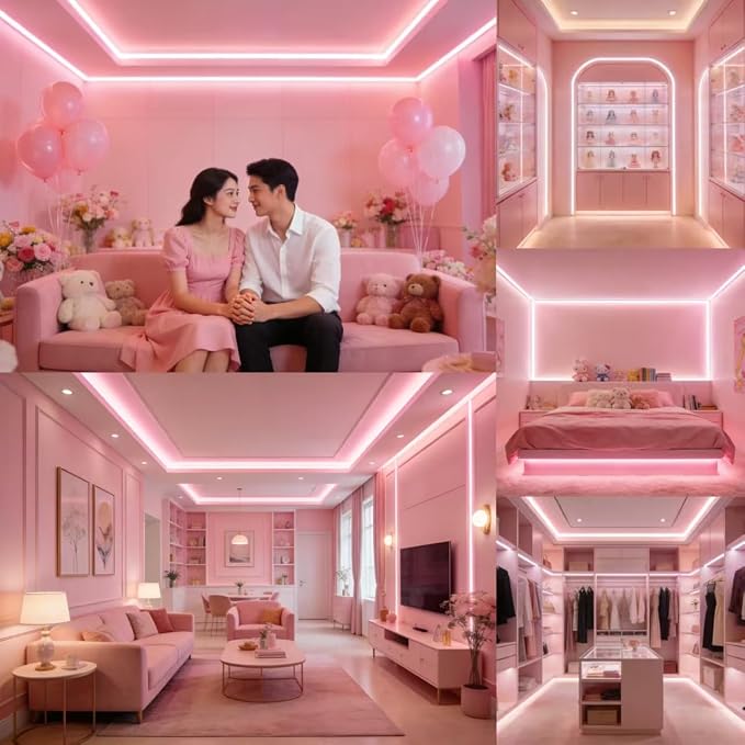 COB Pink 20Ft LED Strip Lights 24V Safe Voltage Dimmable Eye‑Caring Flexible Tape Lights for Princess Girls Bedroom Kids Room Nursery Under Cabinet Home Decor Easy Install High CRI95+