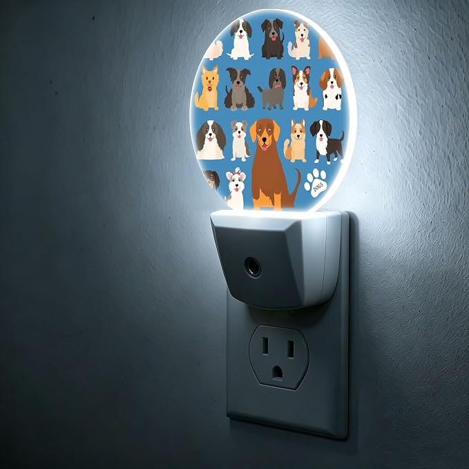 Nightlight Colorful Dogs Night Lights Plug Into Wall Auto Sensor | Cute Cartoon Night Light Auto Led Sleep Round Lamp for Living Room Hallway Stairs