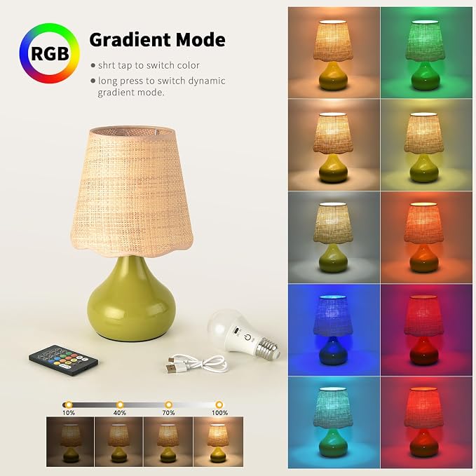 Ziqqeelam Cordless Table Lamp Rechargeable, Green Mini Cute Table Lamp for Nightstand, Battery Operated Small Table Lamp for Small Spaces for Kitchen Counter, Bookshelf, Bedside, Bedroom, Living Room