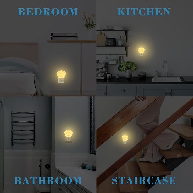 Retro Flower Swirl Night Light Plug into Wall, Yellow Flowers Night Light with Dusk to Dawn Sensor for Kid Girls Boys Women Men Bedroom, Hallway, Kitchen, Bathroom, Stairs Decor