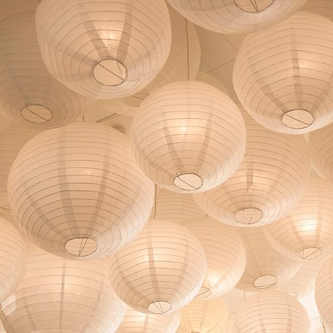 Woanger 4 Pack 30 Inch Large Paper Lantern Shade Jumbo White Japanese Chinese Round Hanging Japanese Paper Lantern Lamp for Home New Year's Eve Valentines Wedding Party Ceiling Decoration