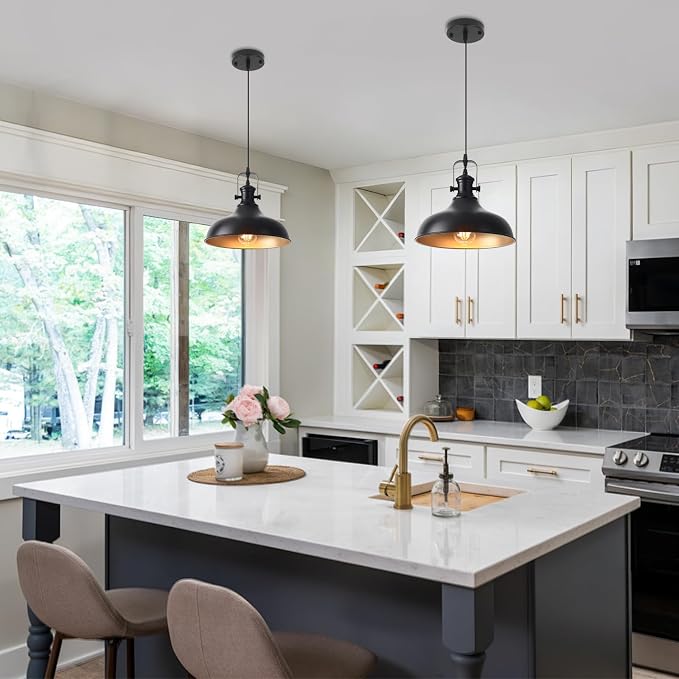 Black Farmhouse Pendant Lights Kitchen Island, 11.41" Kitchen Pendant Lighting, Vintage Industrial Pendant Light,Island Lights for Kitchen Dining Room Bedroom, 1 Pack