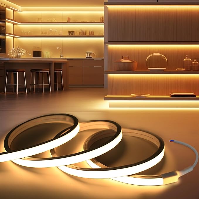 LED Strip Lights Warm White 3000K,32.8ft 24V Neon Rope Lights,Flexible Silicone Outdoor Waterproof Neon Strip Lights for Mirror,Kitchen,Cabinet,DIY Lighting(Power Supply Not Included)