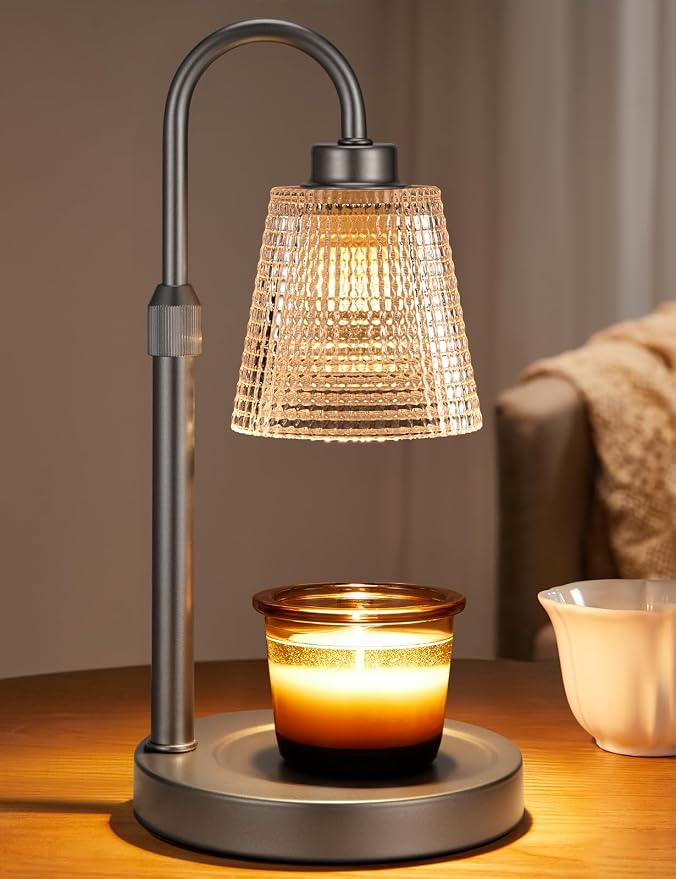 Innqoo Gray Candle Warmer Lamp with Timer, Dimmable Candle Warmer for Jar Candles, Height Adjustable Wax Melts Warmer, Birthday Gifts for Women Mom, House Warming Gifts New Home Decor