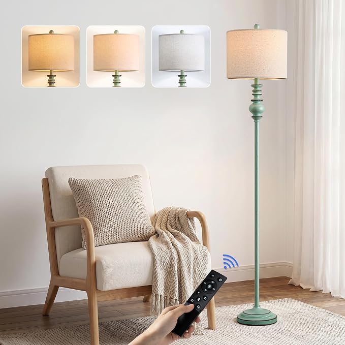 BOBOMOMO 64.25" Farmhouse Floor Lamp with Remote, Dimmable Floor Lamp with Adjustable Color Temperatures, Antique Blue Standing Floor Lamp for Living Room Corner, Bedroom & Nursery, 9W Bulb Included