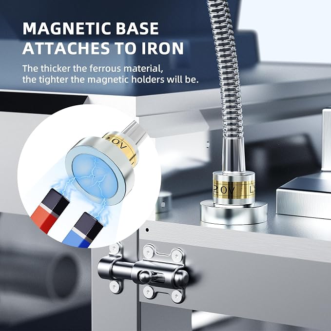 LED Magnetic Work Light, 15W high Brightness,Flexible Gooseneck lamp with Strong Magnetic Base for Lathe Milling Drill Press Industrial 1500lums Lighting 110-230V