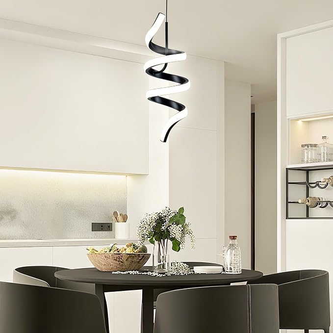 MAYNA Spiral Modern Pendant Light, 4000K Natural White LED Pendant Lights Kitchen Island, 11W Adjustable Height Island Lights for Kitchen Bedroom Dinning Room Living Room, 1 Pack (Black)