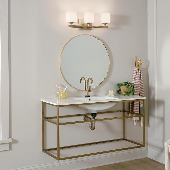 Kichler Marette 3-Light Bathroom Vanity Light, Champagne Bronze | Satin etched cased opal glass vanity light for bathrooms and powder rooms (23" x 8.25" x 6"), 55002CPZ