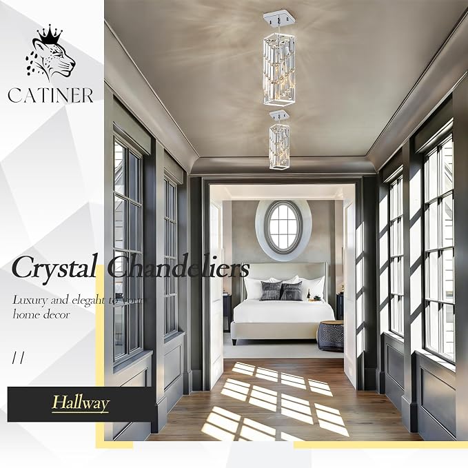 CATINER Chrome Crystal Pendant Light, Mini Hanging Light, E26 | Chrome crystal pendant light with adjustable 70.8" cord, E26 base, dimmable, ideal for kitchen island lighting