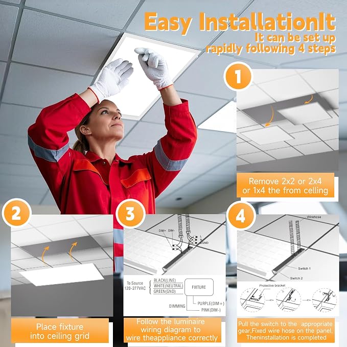 OKQ 2x4 LED Flat Panel Light Drop Ceiling Office Fixture, 5 CCT 3000K-6500K Adjustable & 5 Wattage Selectable,0-10V Dimmable, 2X4 LED Flush Mount Ceiling Light, ETL Listed 2Pack