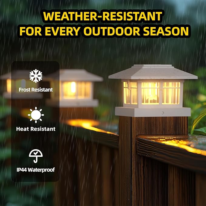 EXCMARK 4x4 Solar Post Cap Lights, 8 Pack Fence Deck Post Lights Outdoor Solar Powered Waterproof with Two Light Modes Warm&Cool White for Garden Patio Decor. (Classic White, 8)