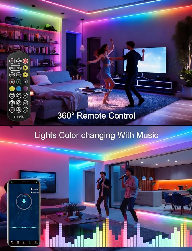 80ft/24m COB LED Strip Lights Outdoor, Smart RGB IC IP67 Waterproof Dimmable Color Changing Tape Light with App Remote Control & Music Sync, for Eave, Patio, Pool & Party DIY Decorations(2 Rolls)