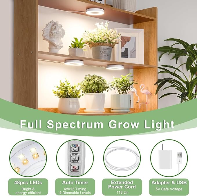 LORDEM Ceiling Grow Light 144 LEDs Full Spectrum for Indoor Plants, Tri-Head Design with Auto Timer (4/8/12H) & 4 Dimmable Levels, Corded Hanging Lamp for Small Plants
