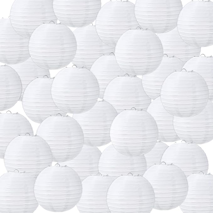 Treela 48 Pack White Chinese Japanese Paper Lanterns Decorative Hanging Round Paper Lantern Lamps for Wedding Birthday Party Decorations (6 Inch)