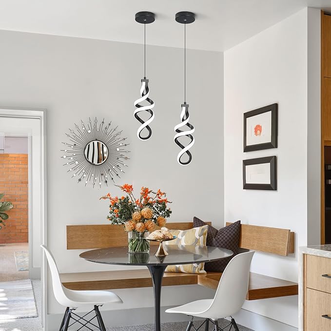 3 Packs Pendant Light, 15W Spiral Led Pendant Light, 4500K Modern Pendant Lights Kitchen Island, Adjustable Height Pendant Light for Dining Room Bedroom Kitchen Island Cafe