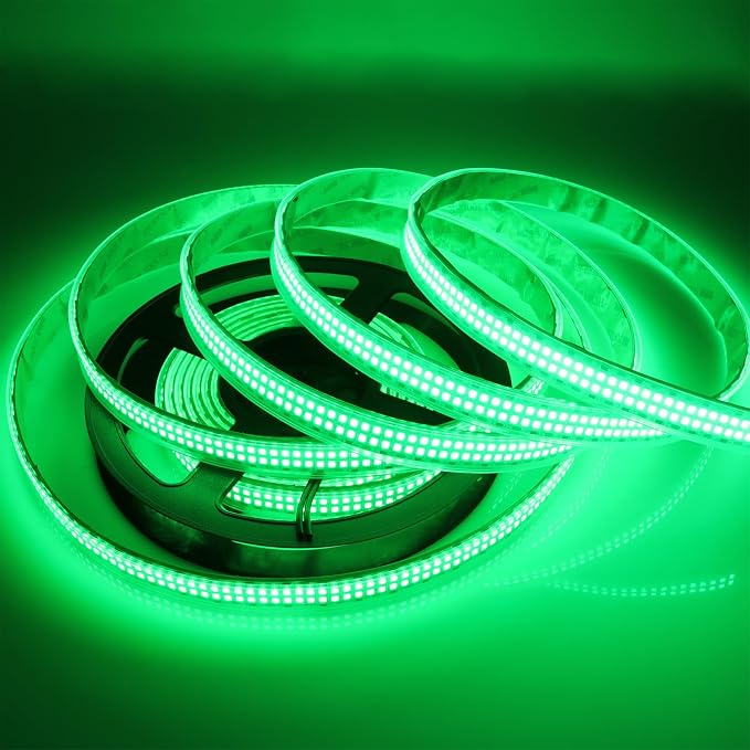 Green 12V LED Strip Lights 16.4ft, Double Row 2400LEDs IP67 Outdoor | SMD 2835 IP67 Waterproof Super Bright Dimmable Flexible Tape Lights for Outdoor, Truck, RV, and Boat Lighting
