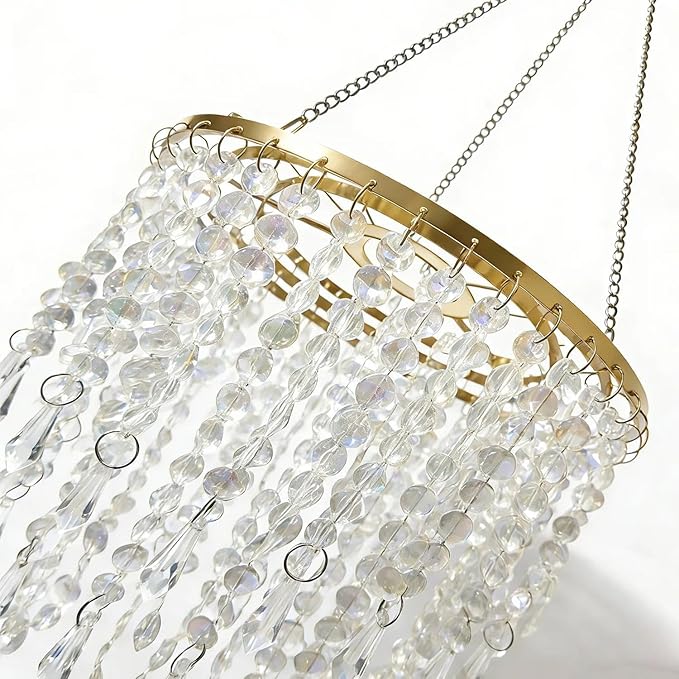 Sparkling Iridescent Beaded Chandeliers 8.6 inches Diameter for Wedding Centerpiece Living Room Bedroom Event Party Gold
