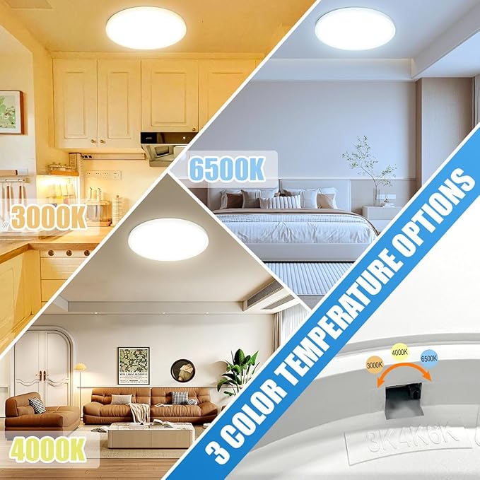 Allsmartlife Led Flush Mount Ceiling Light 2-Pack, 18 inch 36W 4650lm Dimmable Led Ceiling Light, 3000K/4000K/6500K, Round Led Light Fixture for Laundry Room, Hallway